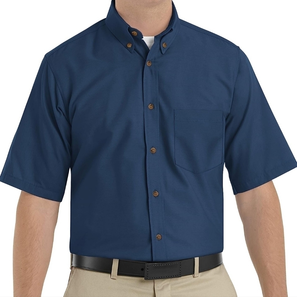 RED KAP - Short Sleeve Poplin Dress Shirt - Stain & Wrinkle Resistant - LG -NWOT